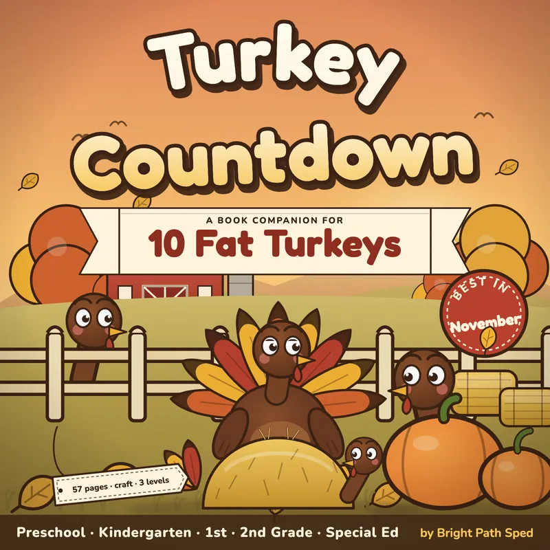 10 Fat Turkeys Book Companion November Preschool Kindergarten 1st 2nd Special Ed, image 1 of 4