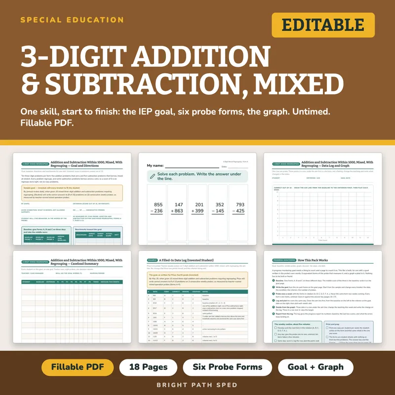 3-Digit Addition and Subtraction Mixed Regrouping Probes, image 1 of 4