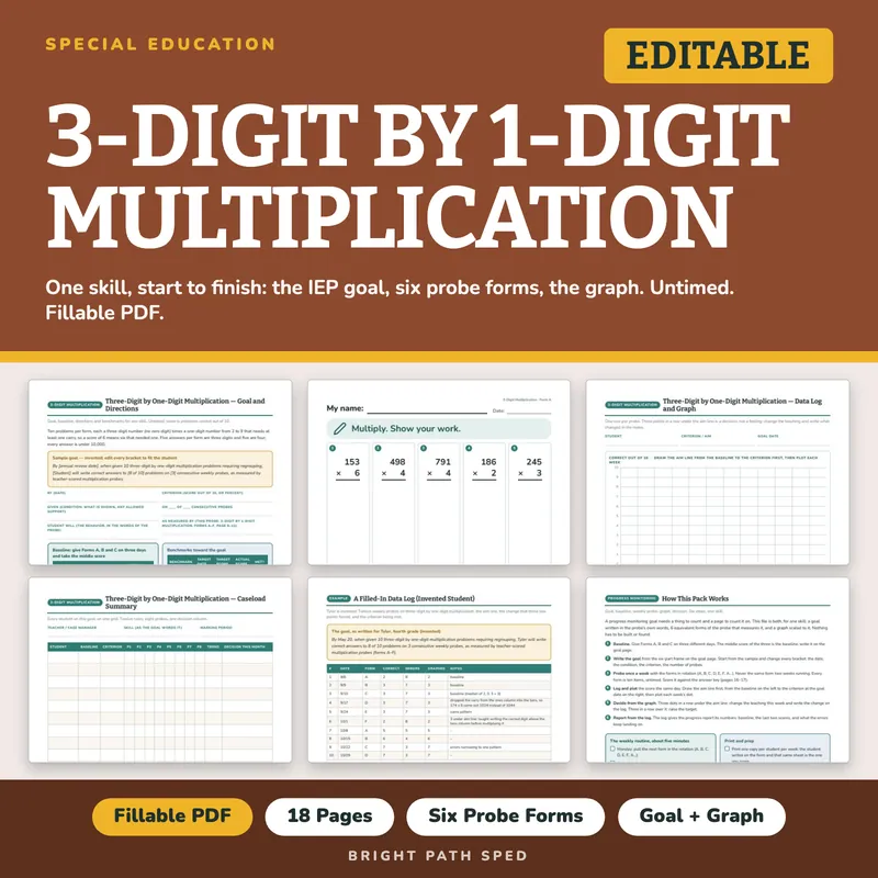 3-Digit by 1-Digit Multiplication Progress Monitoring Probes, image 1 of 4