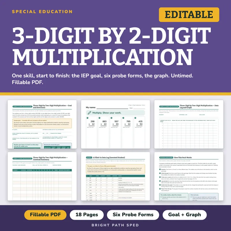 3-Digit by 2-Digit Multiplication Progress Monitoring Probes, image 1 of 4