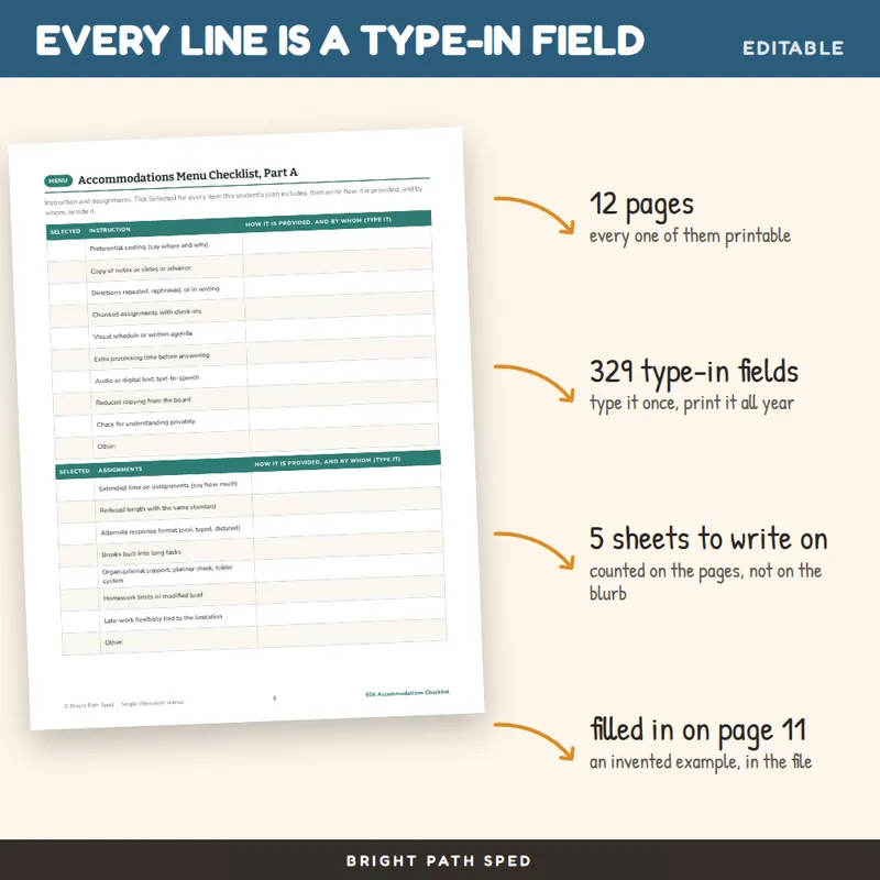 504 Accommodations Checklist Editable, image 2 of 4