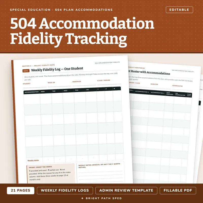 504 Plan Accommodation Implementation Fidelity Data Collection Editable, image 1 of 4