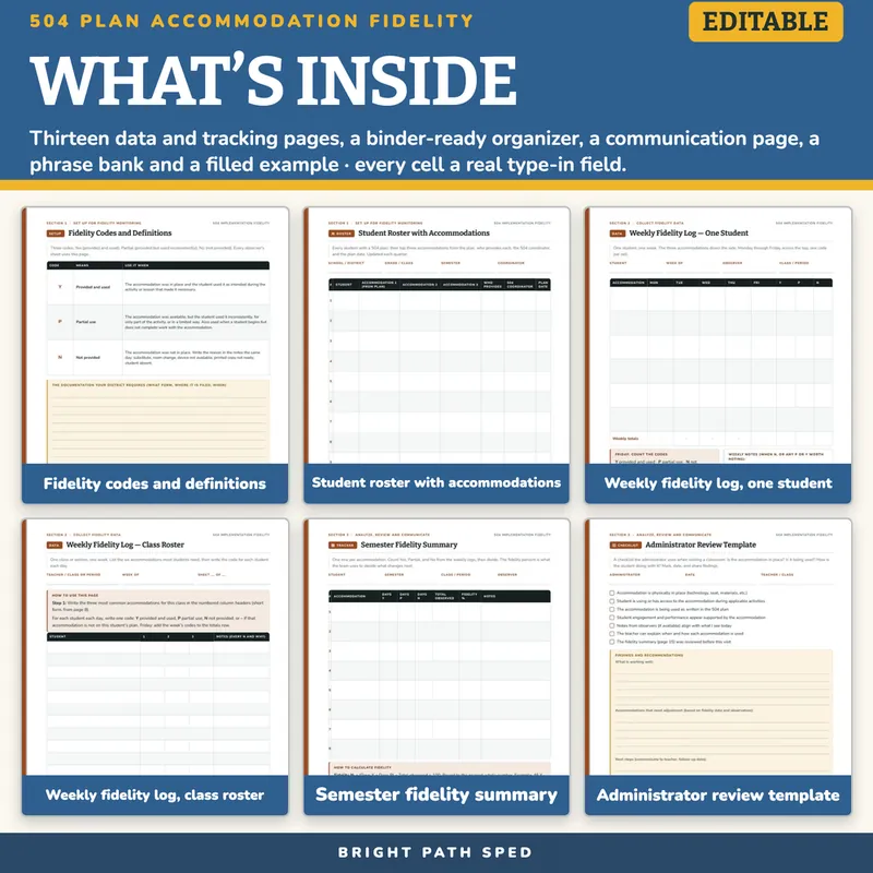 504 Plan Accommodation Implementation Fidelity Data Collection Editable, image 2 of 4