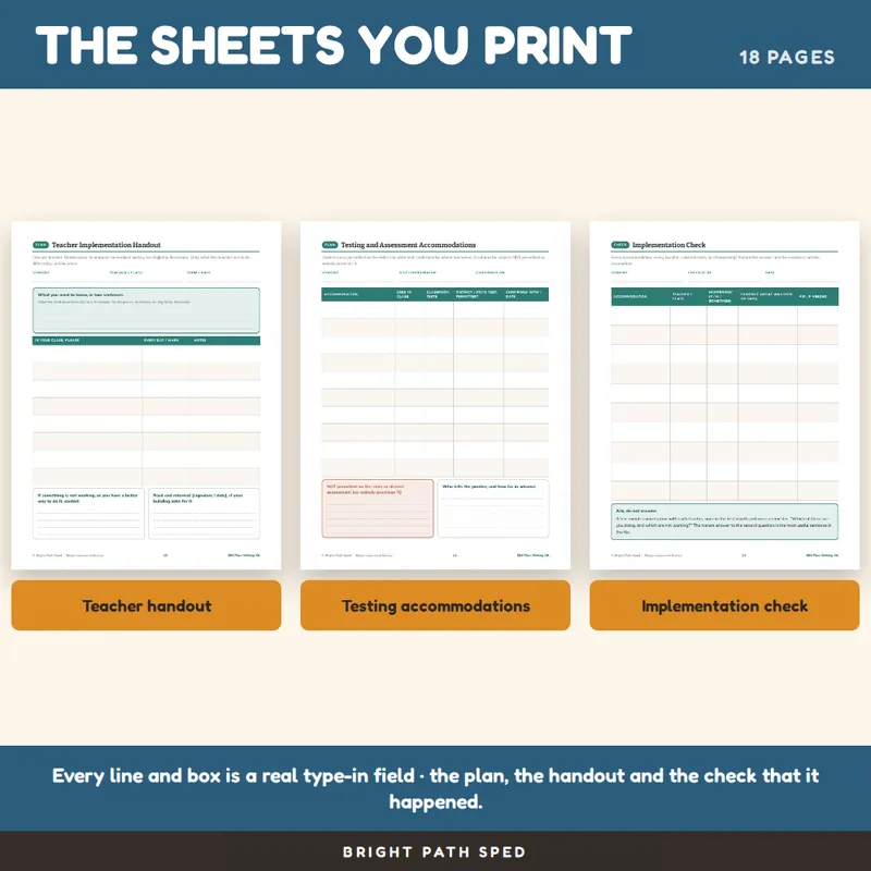504 Plan Template Accommodations Checklist Teacher Handout, image 3 of 4