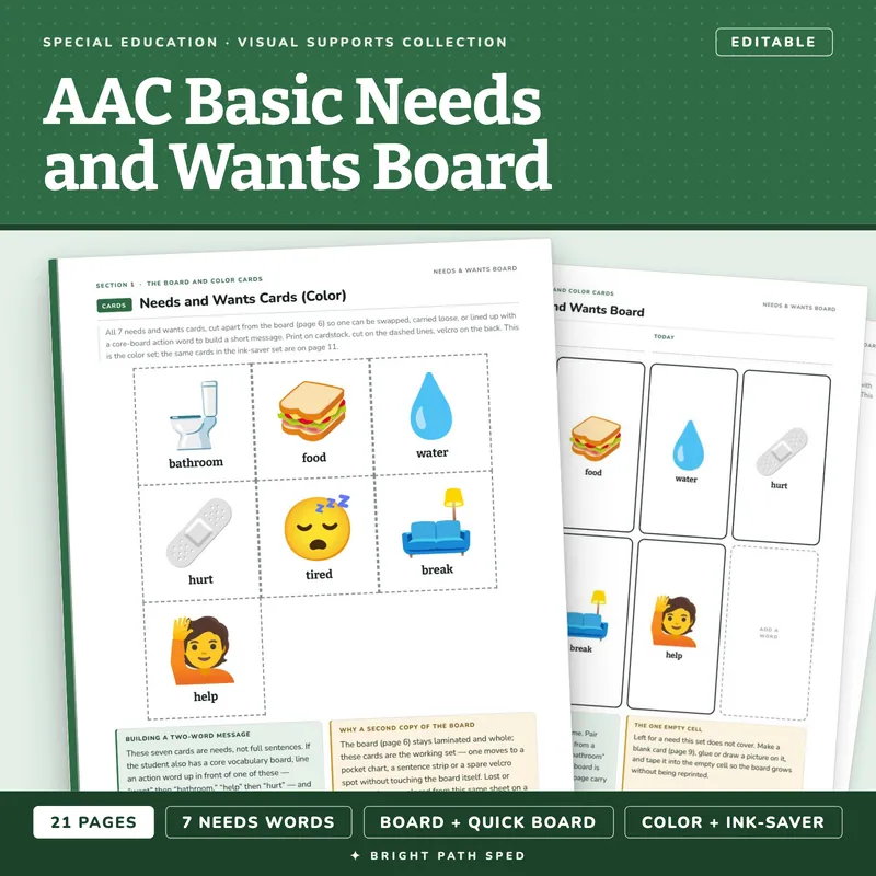 AAC Basic Needs and Wants Board Editable, image 1 of 4