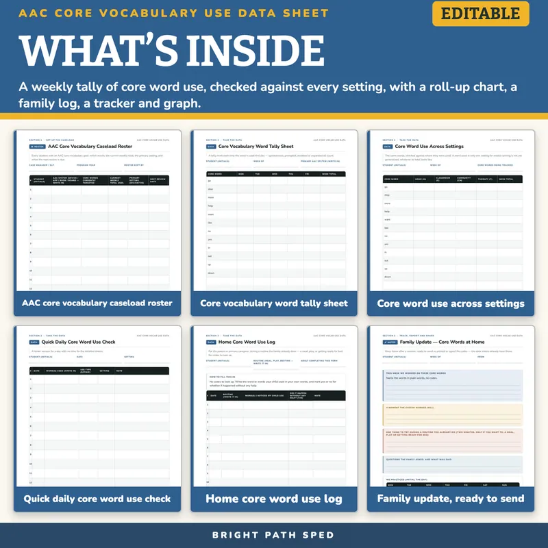 AAC Core Vocabulary Use Data Sheet Editable, image 2 of 4