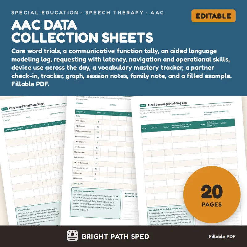 AAC Data Collection Sheets Editable, image 1 of 4