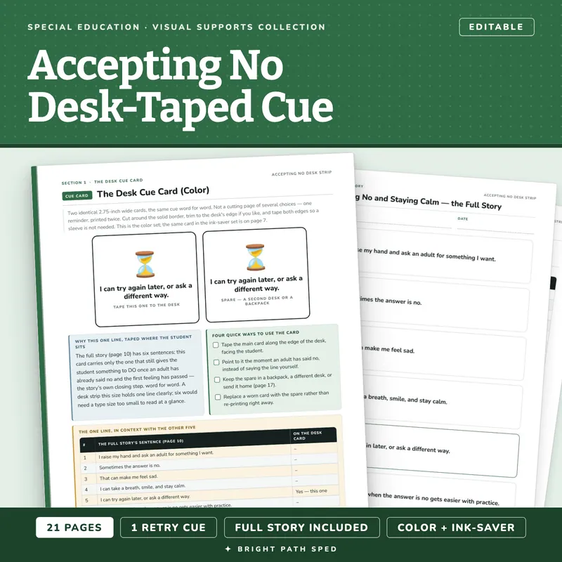 Accepting No Desk Strip - Taped Cue Card for Staying Calm, image 1 of 4