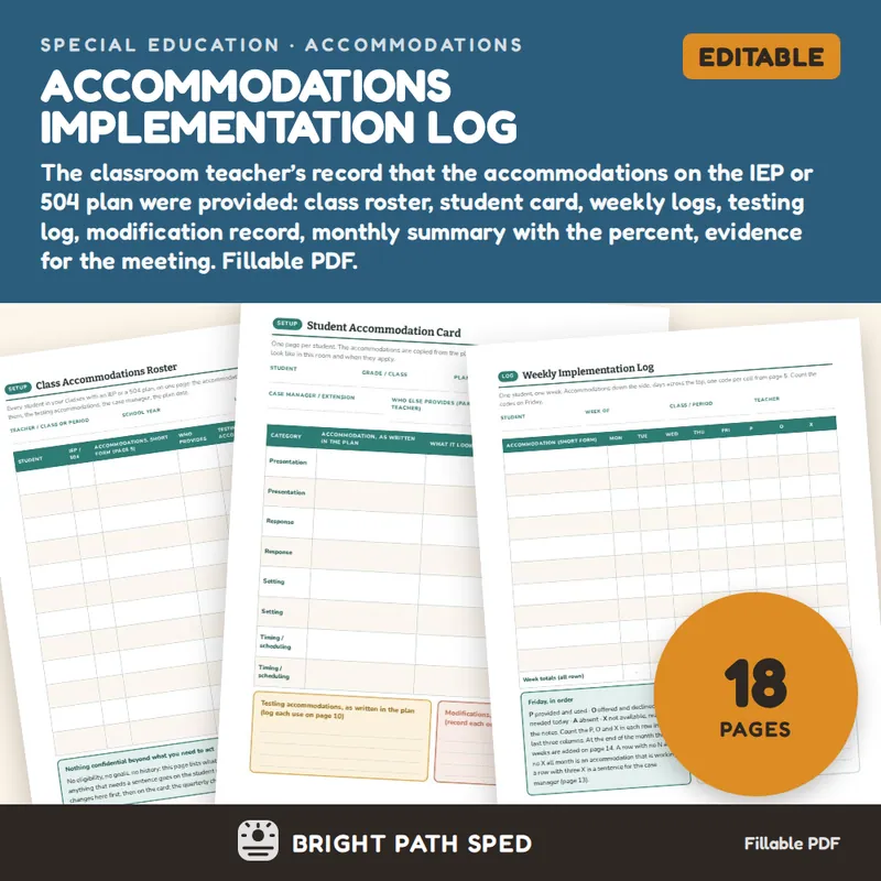Accommodations Implementation Log Editable, image 1 of 4