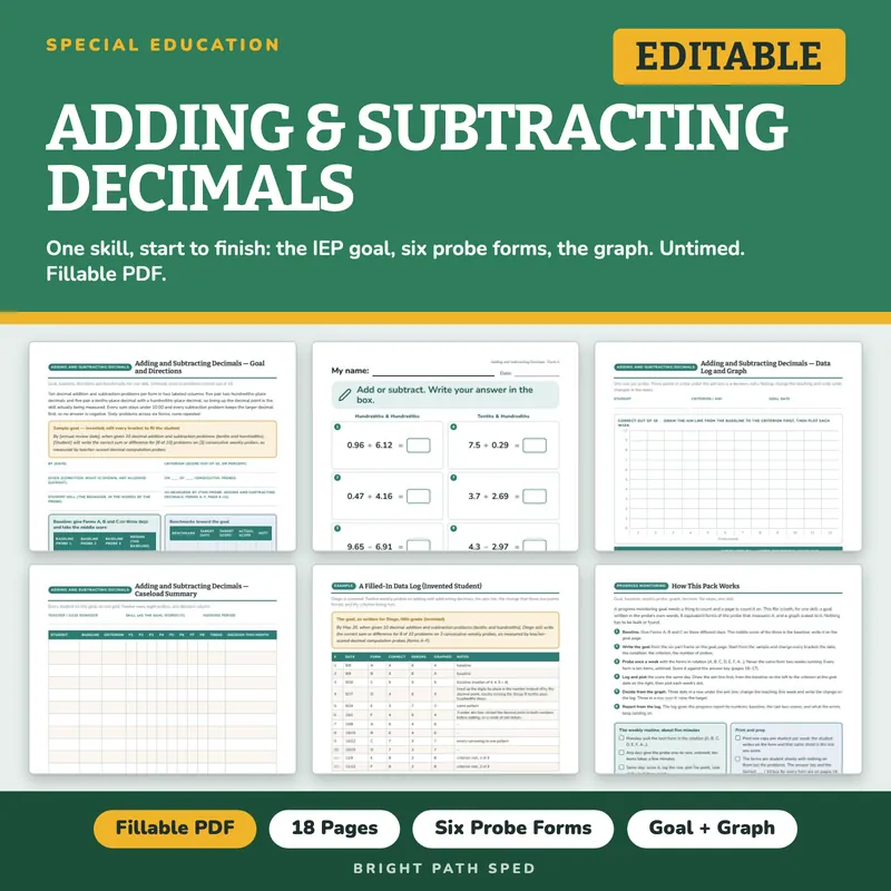 Adding and Subtracting Decimals Progress Monitoring Probes, image 1 of 4