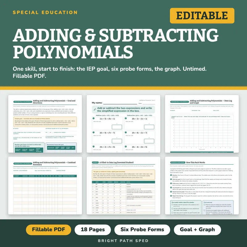 Adding and Subtracting Polynomials Progress Monitoring Probes, image 1 of 4