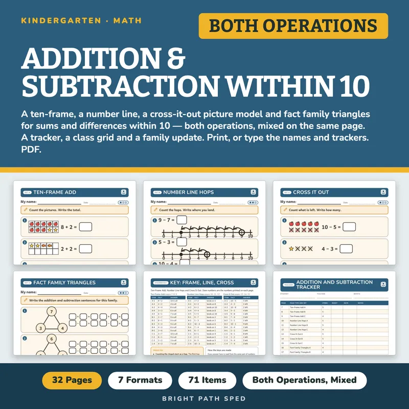 Addition and Subtraction Within 10 Worksheets, image 1 of 4
