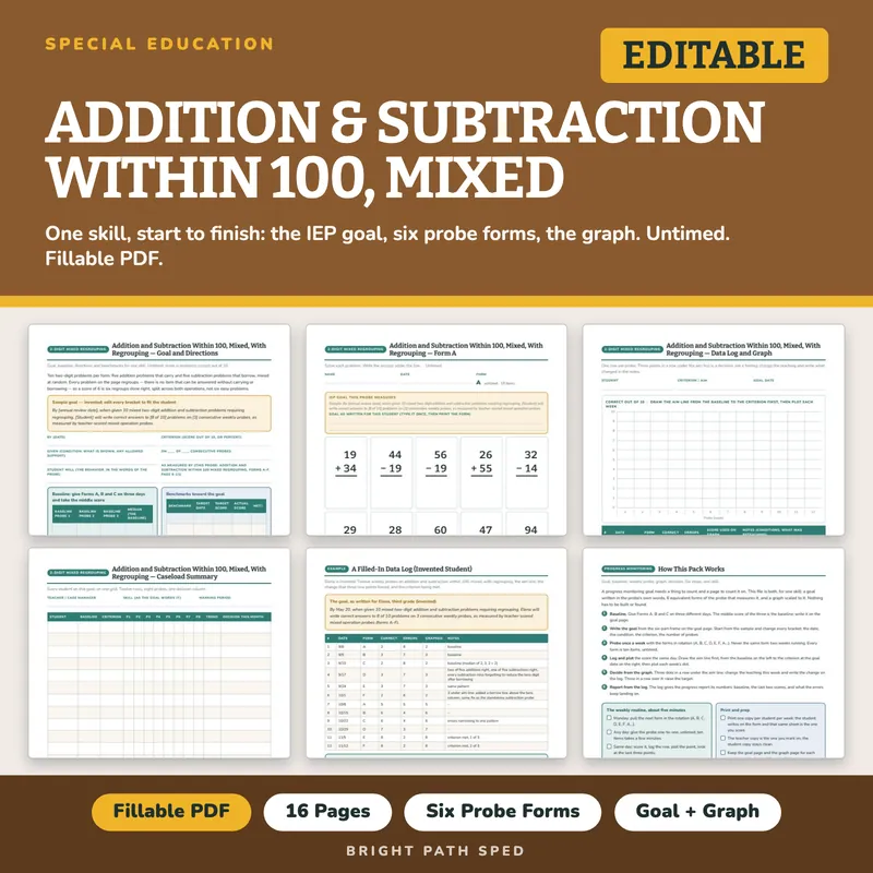 Addition and Subtraction Within 100 Mixed Regrouping Probes, image 1 of 4