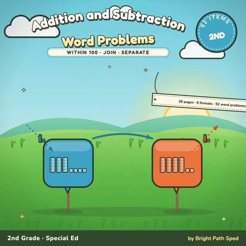 Addition and Subtraction Word Problems Within 100 Worksheets, image 1 of 4