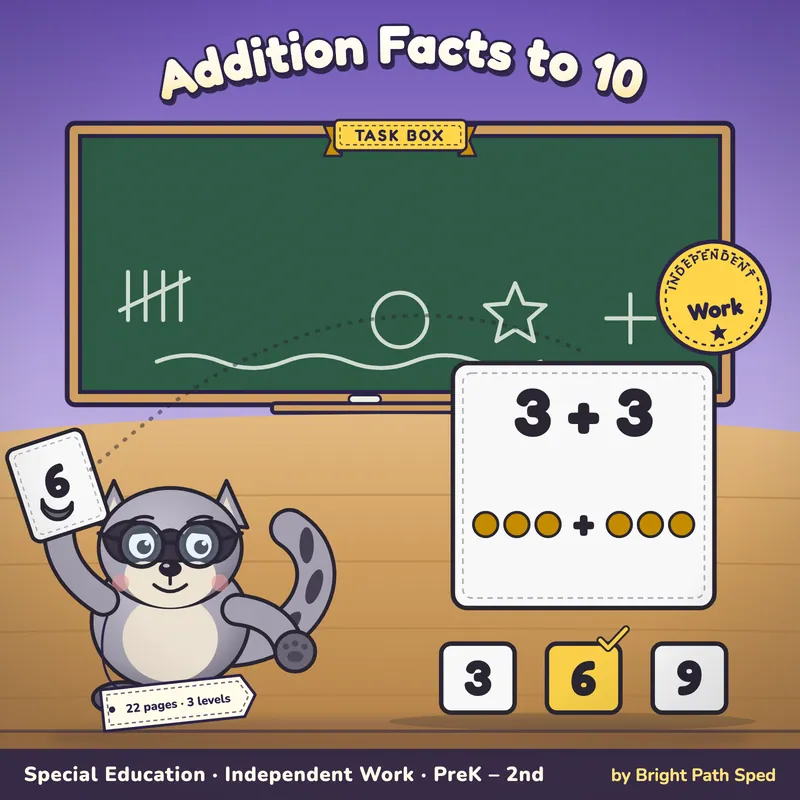 Addition Facts to 10 Sort Task Box, image 1 of 4