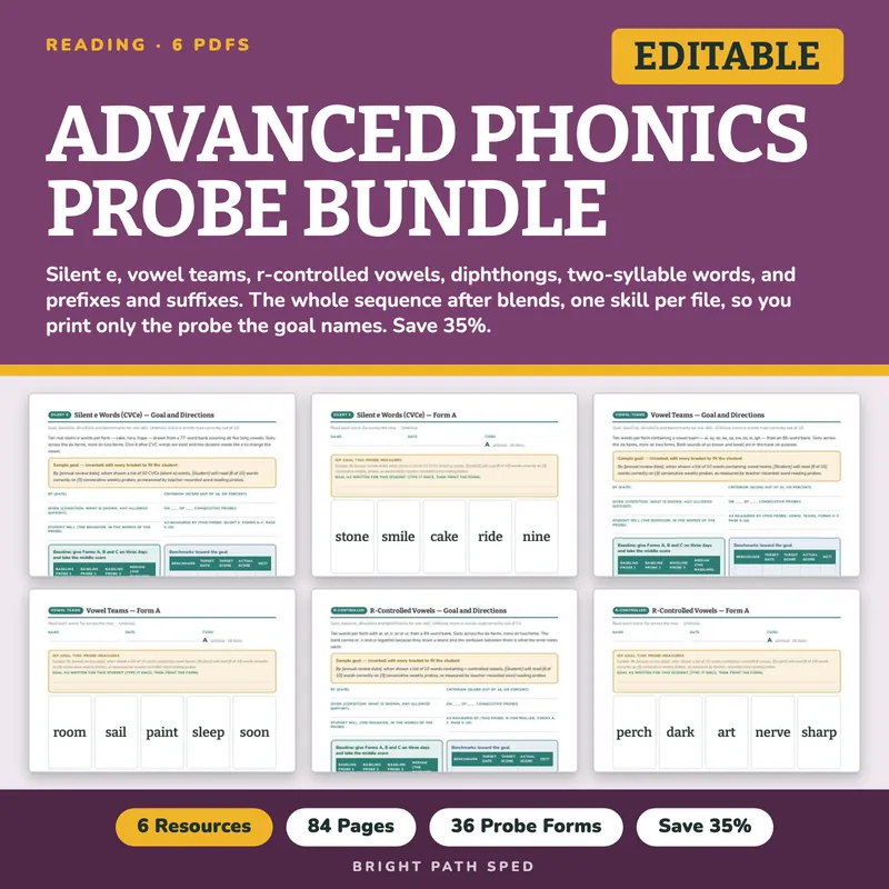Advanced Phonics Progress Monitoring Probes Bundle, image 1 of 3