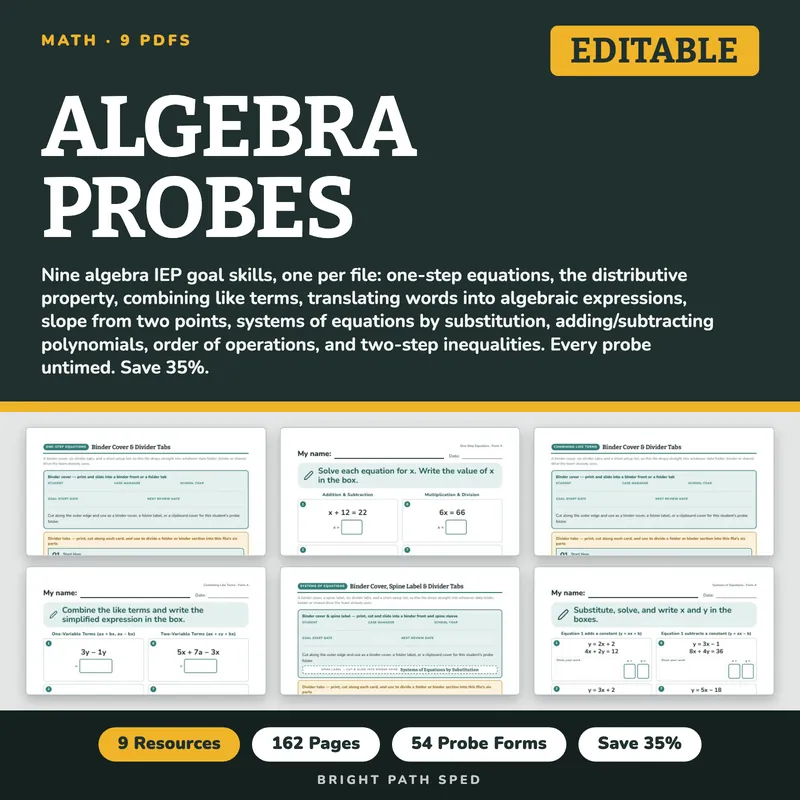 Algebra Progress Monitoring Probes Bundle, image 1 of 3