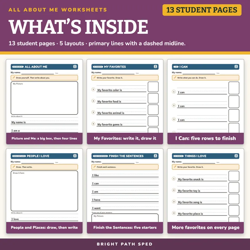 All About Me Worksheets, image 2 of 4