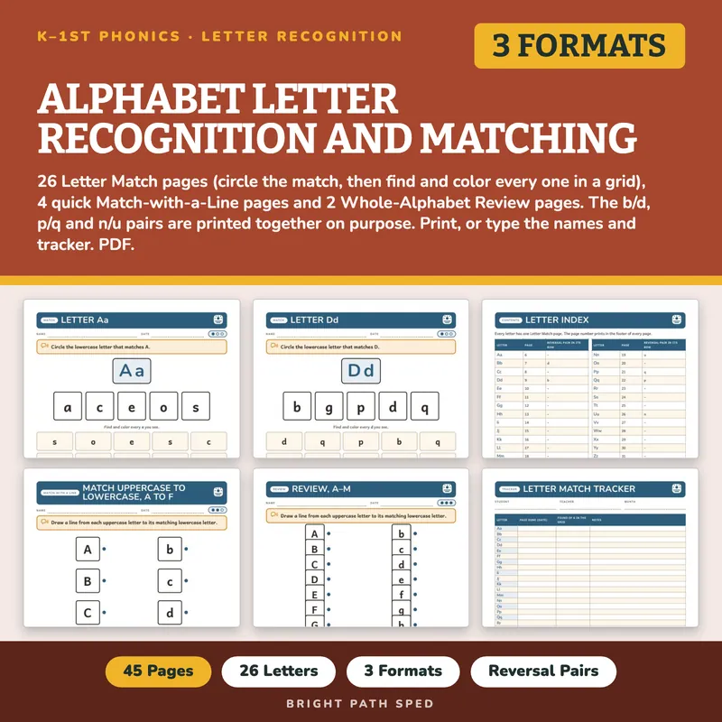 Alphabet Letter Recognition and Matching Worksheets, image 1 of 4