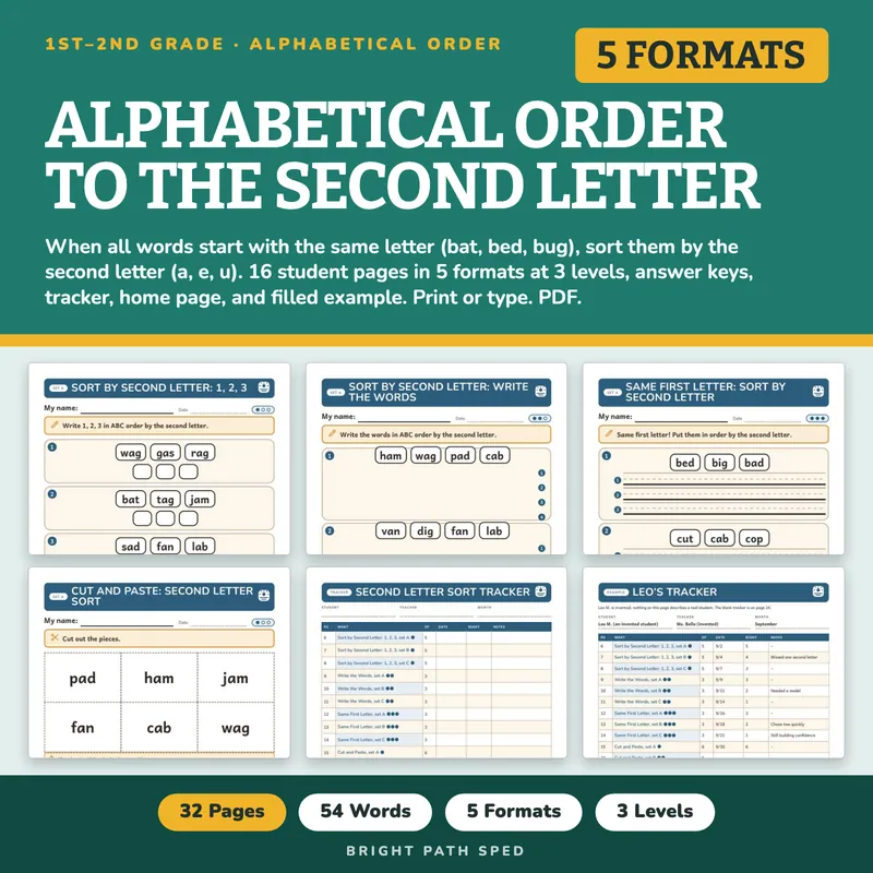 Alphabetical Order to the Second Letter Worksheets 1st 2nd Grade, image 1 of 4