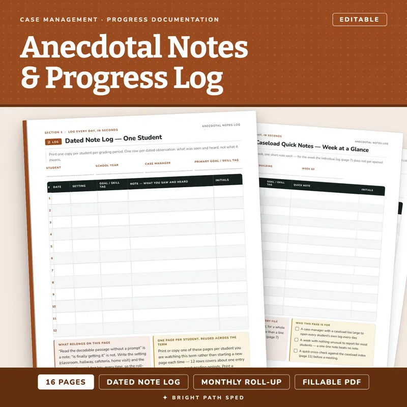 Anecdotal Notes and IEP Progress Log Editable, image 1 of 4