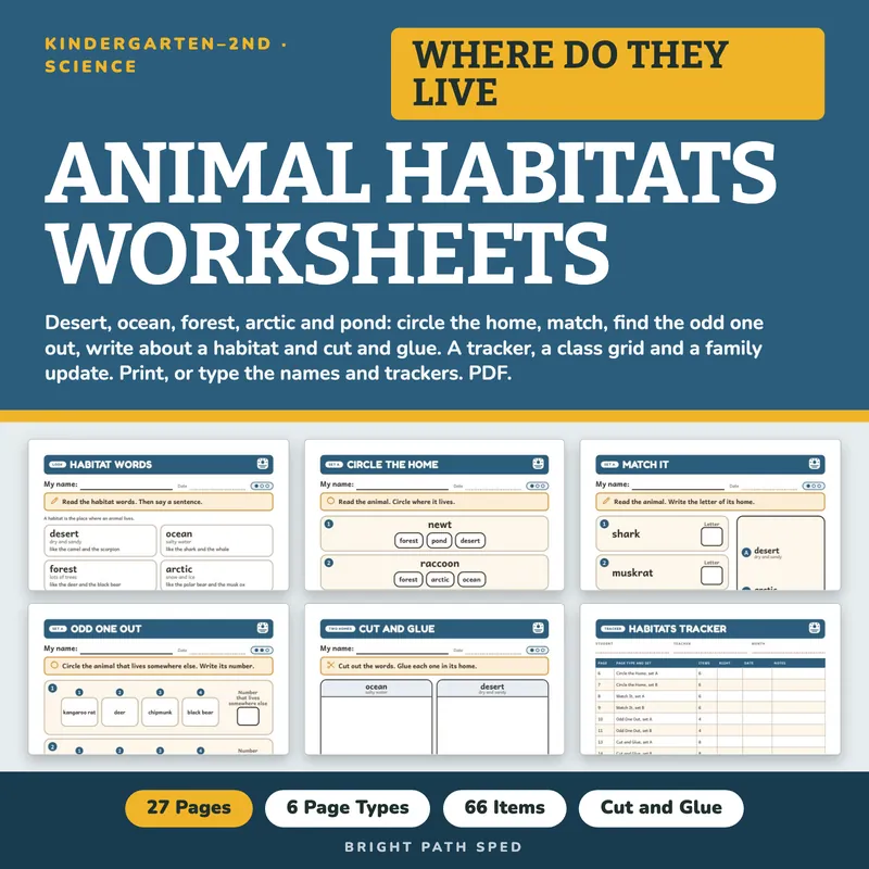 Animal Habitats Match and Sort Cut and Glue Worksheets K-2, image 1 of 4
