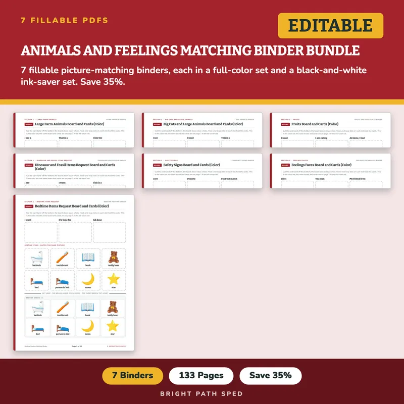 Animals and Feelings Matching Binder Bundle, image 1 of 3