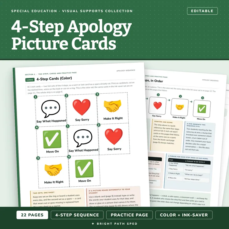 Apology Picture Cards and 4-Step Practice Sequence, image 1 of 4