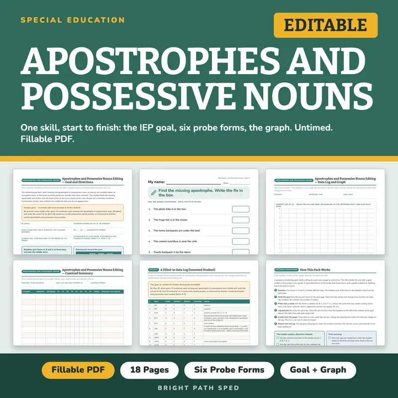 Apostrophes and Possessive Nouns Editing Progress Monitoring Probes, image 1 of 4
