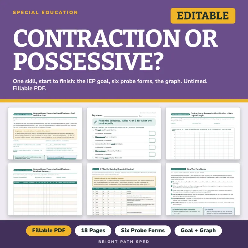 Apostrophes: Contraction or Possessive? Progress Monitoring Probes, image 1 of 4