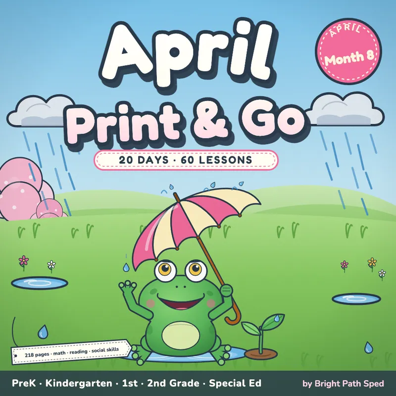 April Print and Go Month 8 SPED Lesson Plans Math Reading Social Skills, image 1 of 4