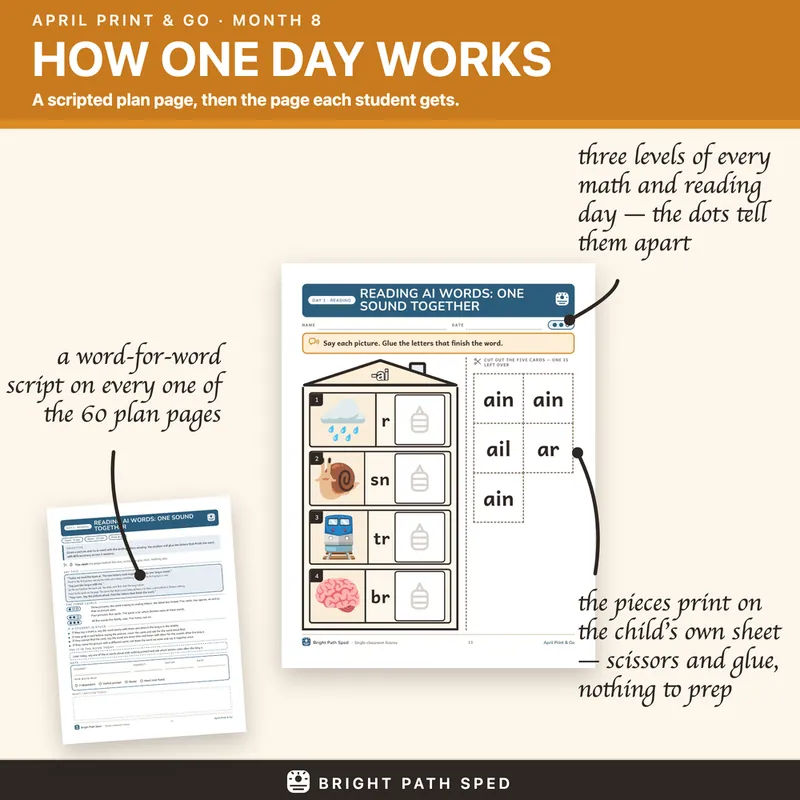 April Print and Go Month 8 SPED Lesson Plans Math Reading Social Skills, image 2 of 4