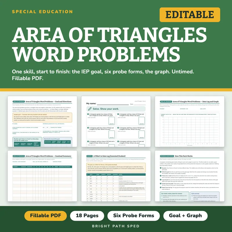 Area of Triangles Word Problems Progress Monitoring Probes, image 1 of 4