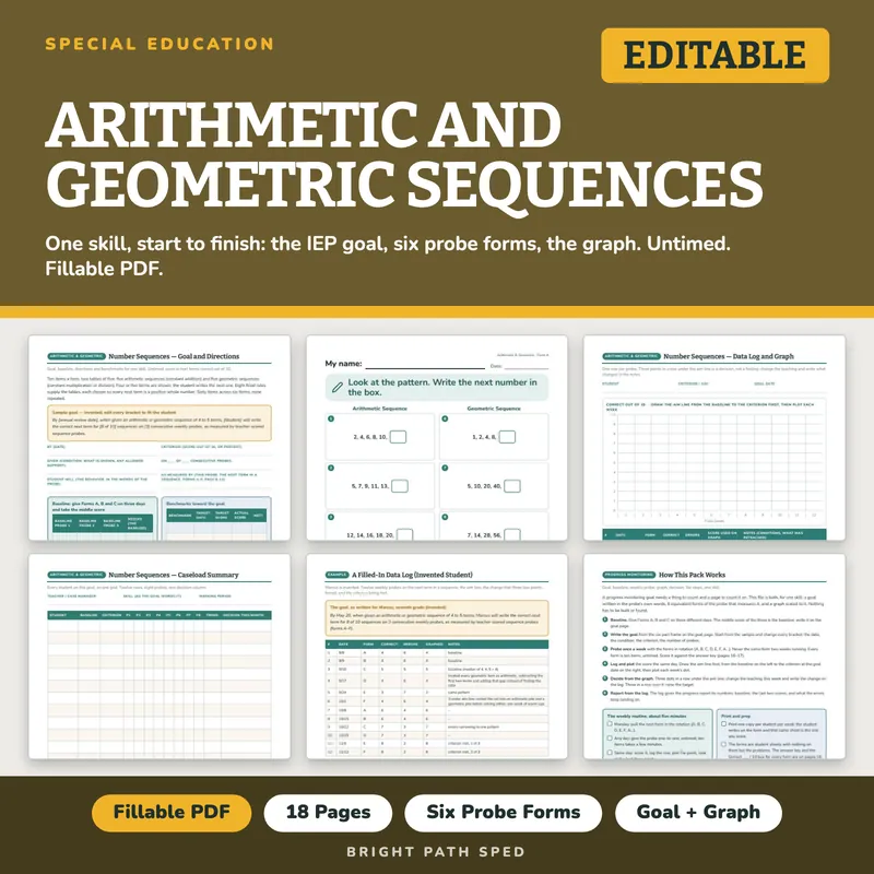 Arithmetic and Geometric Sequences Progress Monitoring Probes, image 1 of 4