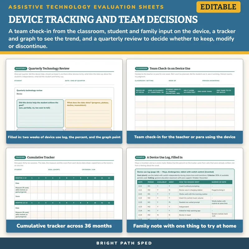Assistive Technology Evaluation and Progress Monitoring Sheets Editable, image 3 of 4