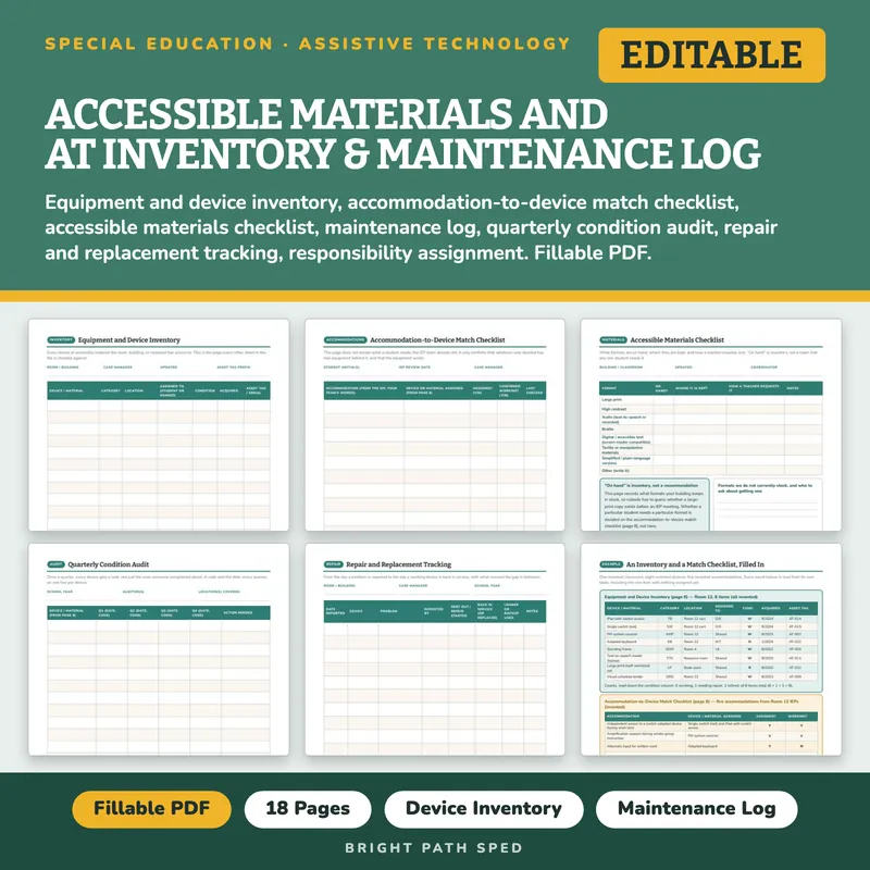 Assistive Technology Inventory and Maintenance Log Editable, image 1 of 4