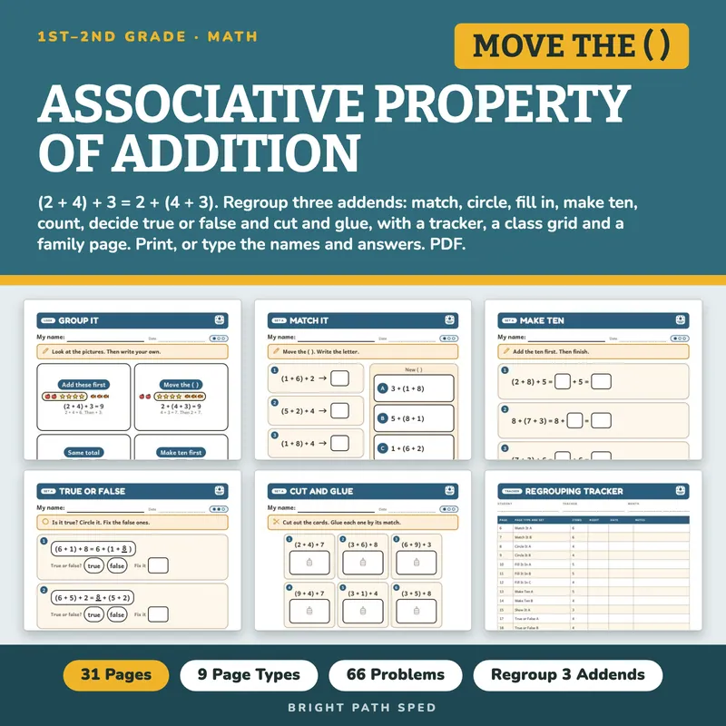 Associative Property of Addition Worksheets, image 1 of 4