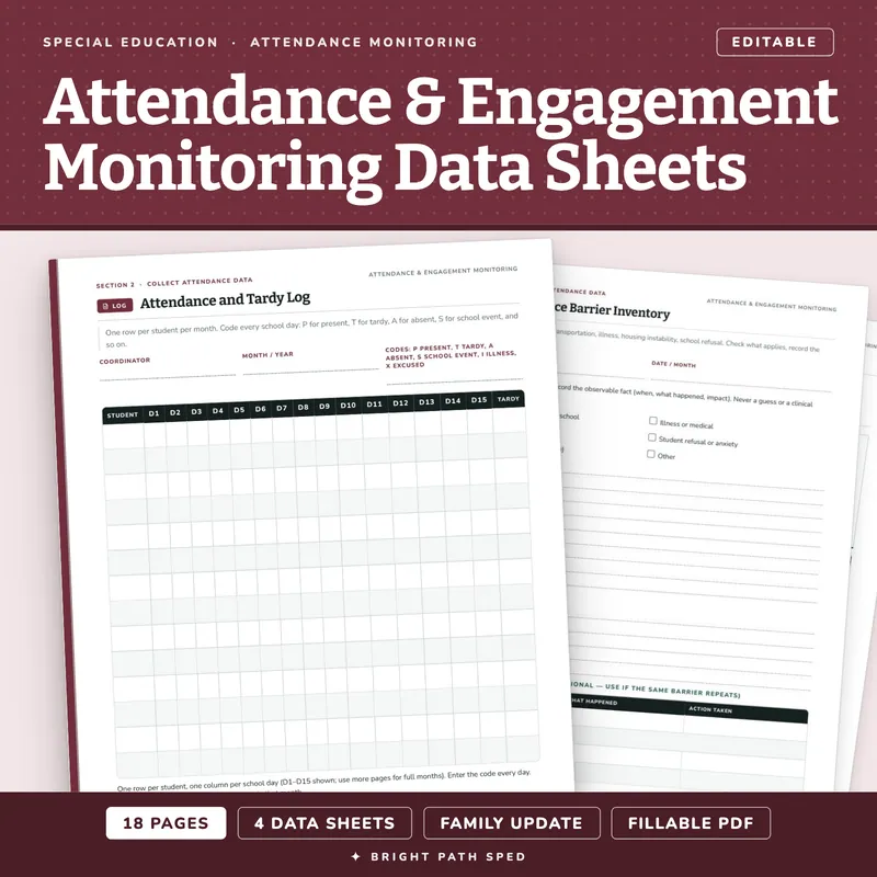 Attendance Engagement Monitoring Data Sheets Editable, image 1 of 4
