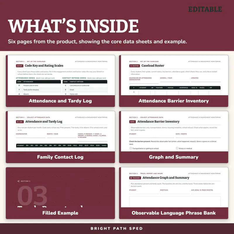 Attendance Engagement Monitoring Data Sheets Editable, image 2 of 4