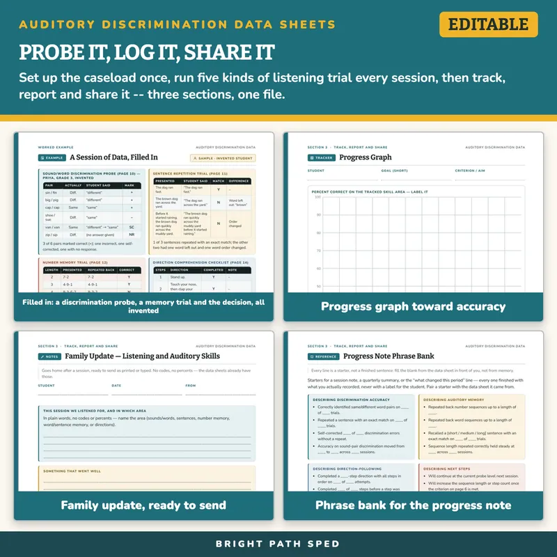 Auditory Processing and Discrimination Data Sheets Editable, image 3 of 4
