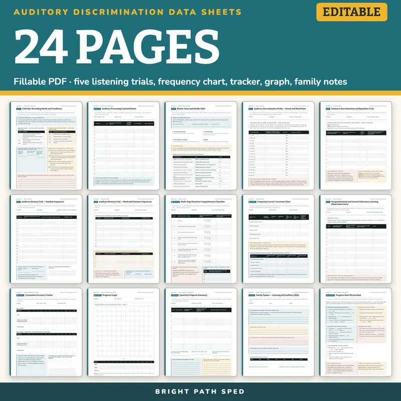 Auditory Processing and Discrimination Data Sheets Editable, image 4 of 4