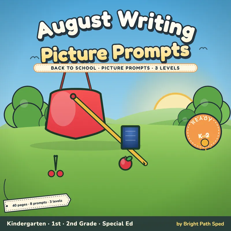 August Writing Picture Prompts with Word Bank and Sentence Starters, image 1 of 4
