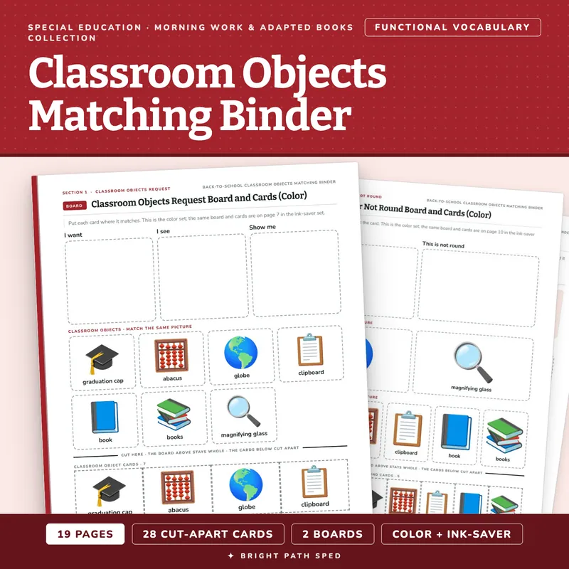 Back-to-School Classroom Objects Matching Binder, image 1 of 4