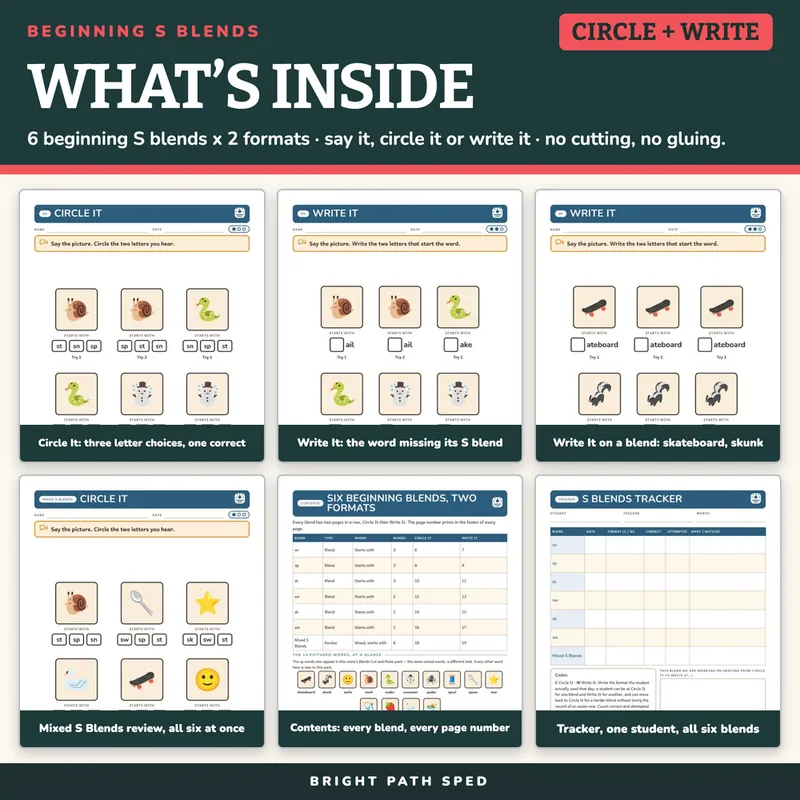 Beginning S Blends Worksheets, image 2 of 4