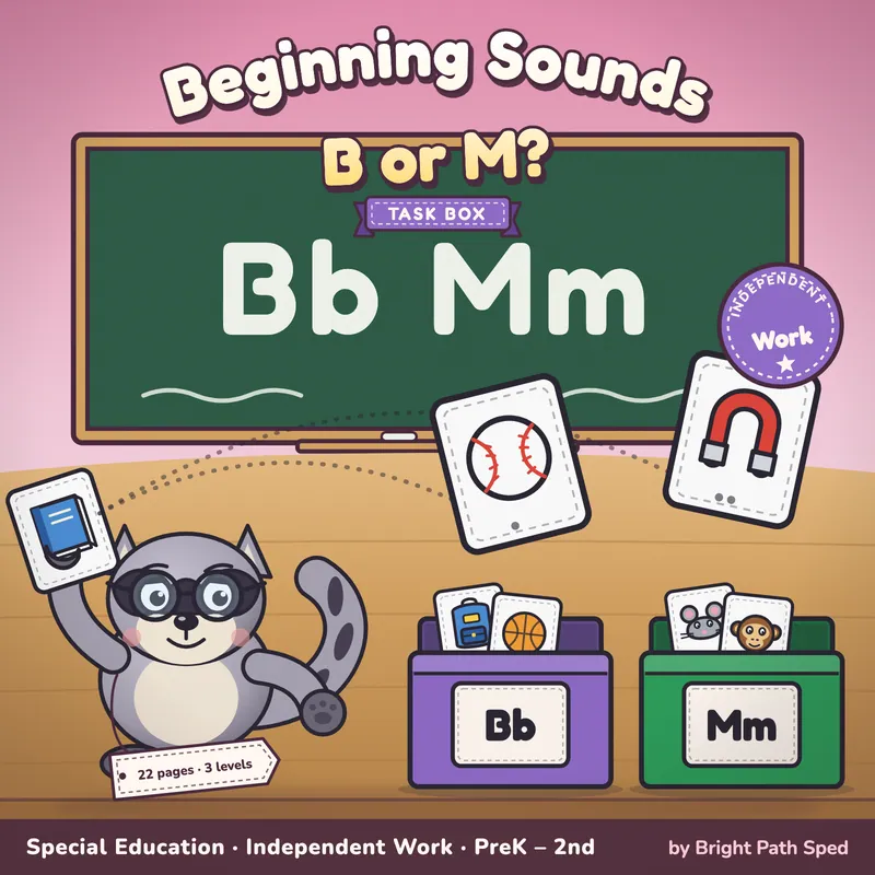 Beginning Sound B or M Sort Task Box, image 1 of 4