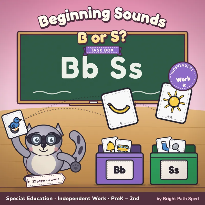 Beginning Sound B or S Sort Task Box, image 1 of 4