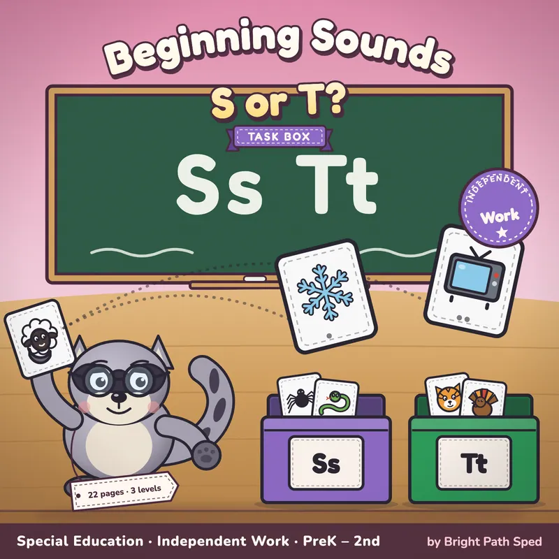 Beginning Sound S or T Sort Task Box, image 1 of 4