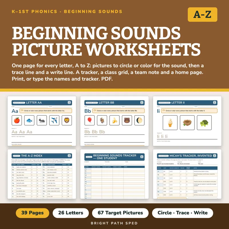 Beginning Sounds Picture Worksheets A-Z, image 1 of 4