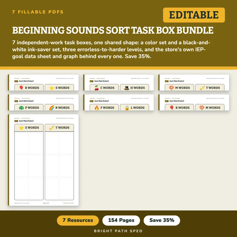 Beginning Sounds Sort Task Box Bundle, image 1 of 3