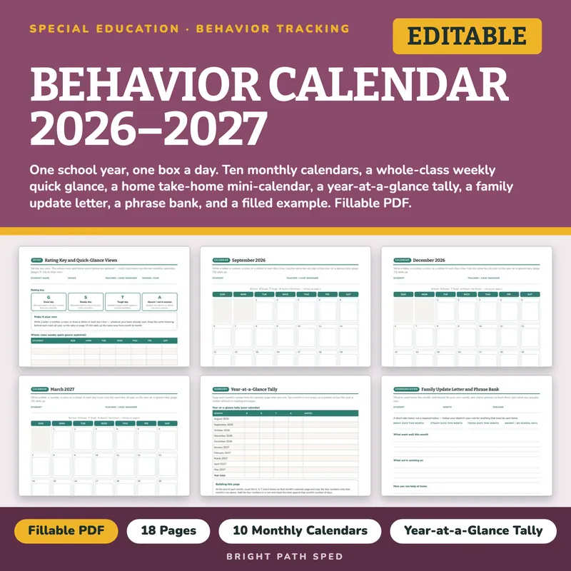 Behavior Calendar 2026-2027 Editable, image 1 of 4